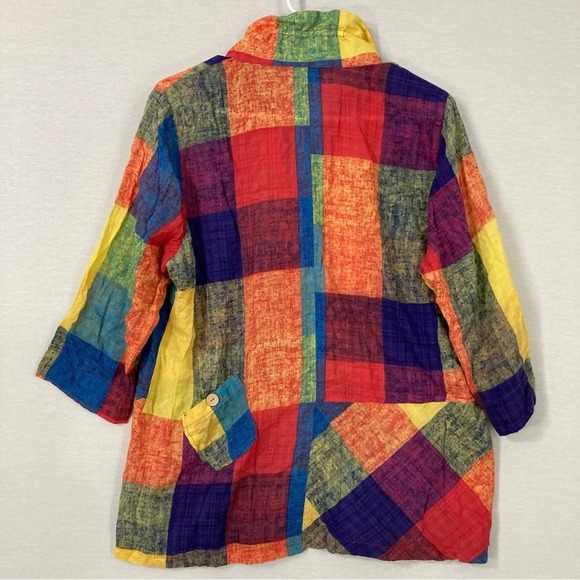 Terra Multi Color Plaid Cotton Blend Art to Wear Button Down Medium - Picture 7 of 11